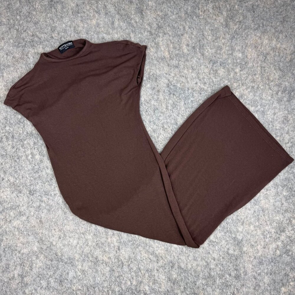 Kittenish Jessie James Decker Brown Bodycon Maxi Dress Size M Cap Sleeve